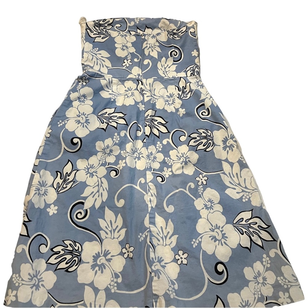 ZINC Vintage 2000s Strapless Dress Sky Blue Floral SZ 13 97% Cotton 3% Spandex